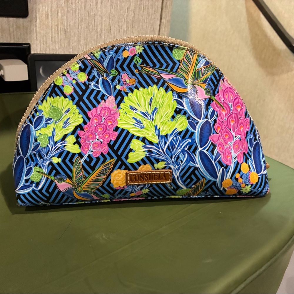 Hummingbird and cactus print Consuela Large Cosmetic Bag